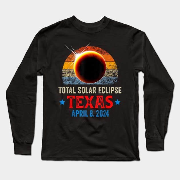 Texas Total Solar Eclipse April 8 2024 Gift For Men Women Long Sleeve T-Shirt by tearbytea
